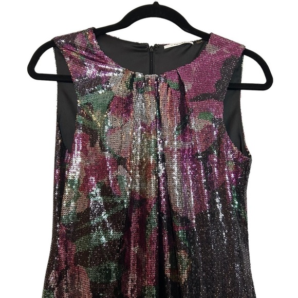 T Tahari Helena Black/Multi Color Floral Sequin Sleeveless Pleated Collar Dress - Picture 4 of 16